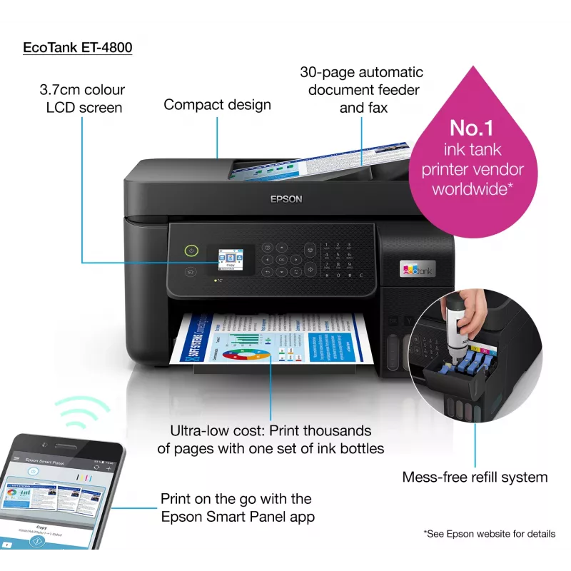 Epson EcoTank ET-4800 tintes printeris A4 5760 x 1440 DPI 33 lpp./min Wi-Fi