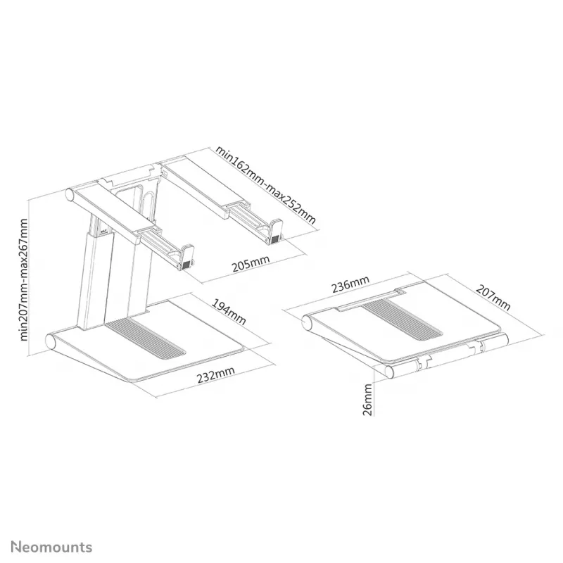 Neomounts NSLS200 Portatīvā datora statīvs 10-17 collu - augstumā regulējams - salokāms - kompakts - universāls