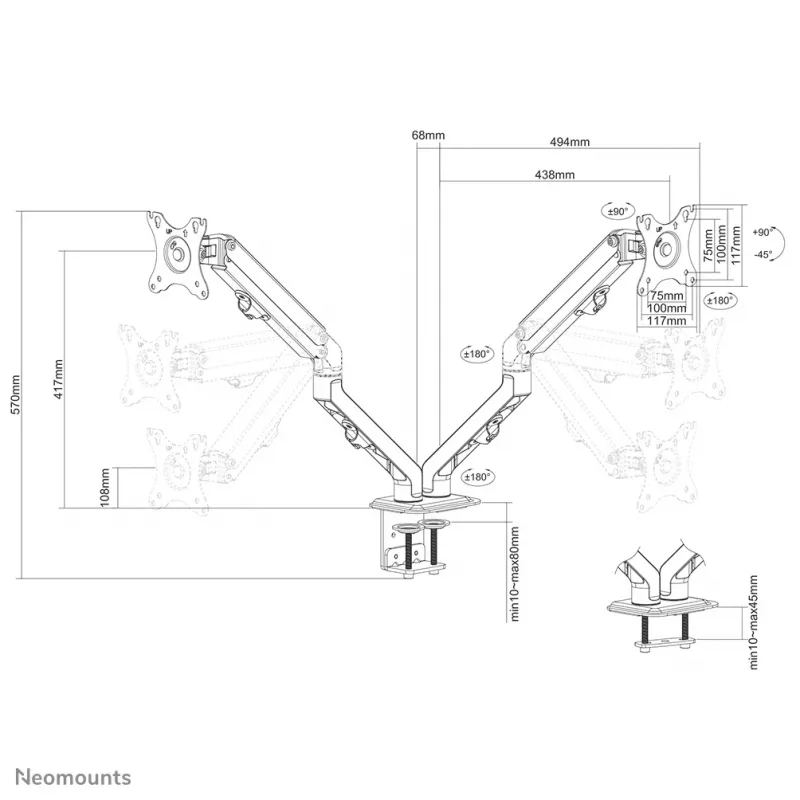 Neomounts FPMA-D650DMelns monitora plecs 17-27 collas - spirālatspere