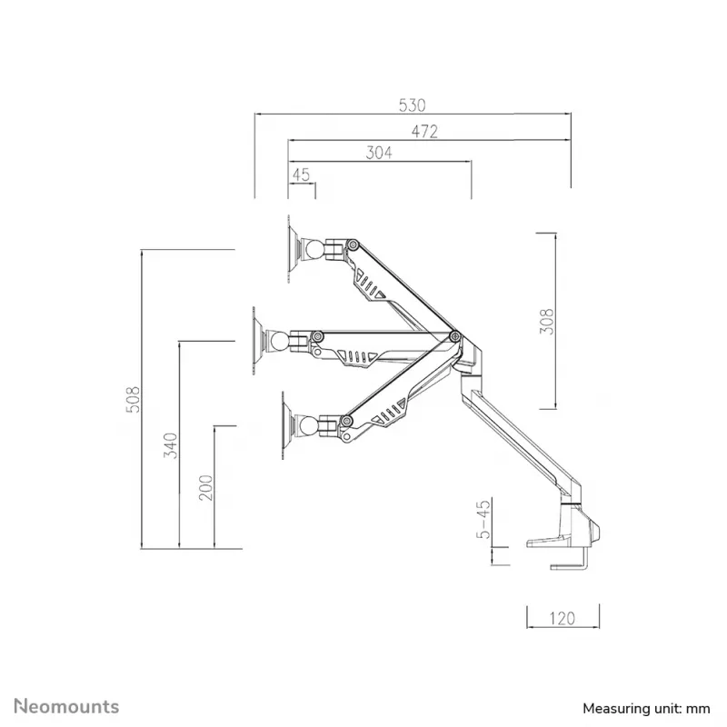 Neomounts FPMA-D750DMelns2 Monitora roka 10-32 collas - gāzes atspere - Topfix - 180° atdura