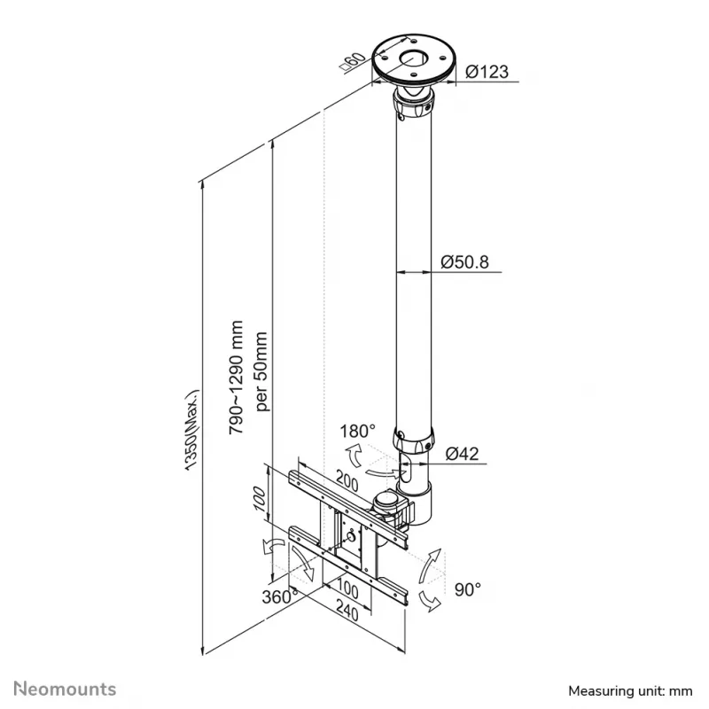 Neomounts FPMA-C100 Monitora/TV kronšteins pie griestiem 10-30 collas - a 79-129 cm