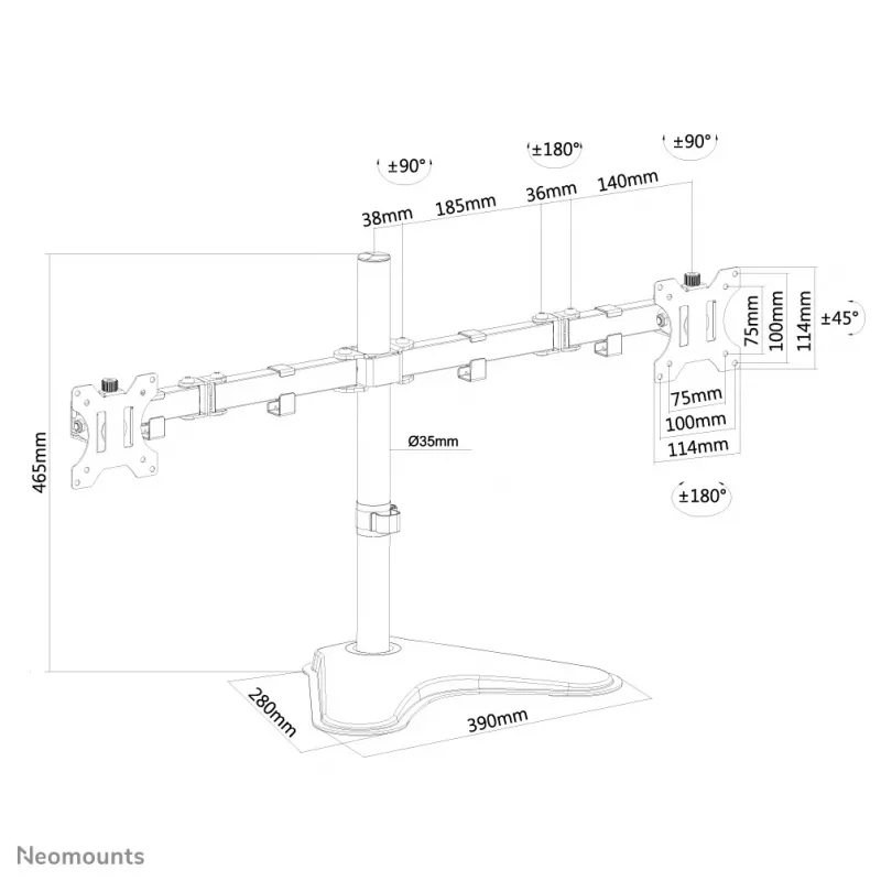 Neomounts FPMA-D550DDMelns monitora statīvs 10-32 collām, brīvi stāvošs, 8 kg, 25,4 cm (10 collas), 81,3 cm (32 collas), 100 x 100 mm, melns