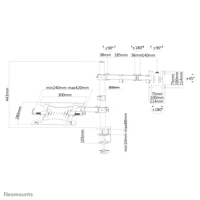 Neomounts FPMA-D550NOTEBOOK Monitora plecs ar klēpjdatora turētāju 10-32 collas