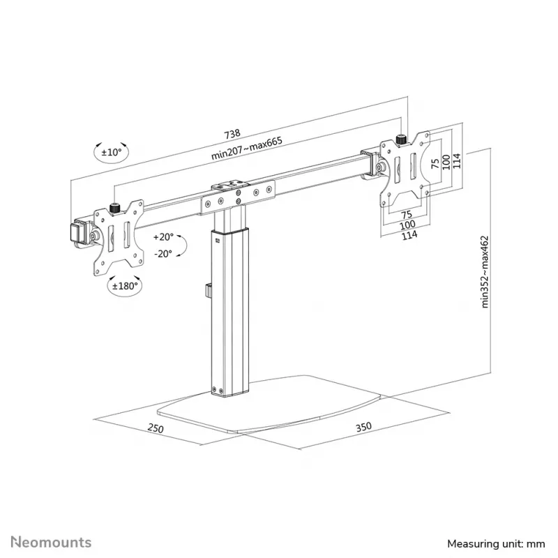 Neomounts FPMA-D865DMelns Monitora statīvs 10-27 collas - gāzes atspere