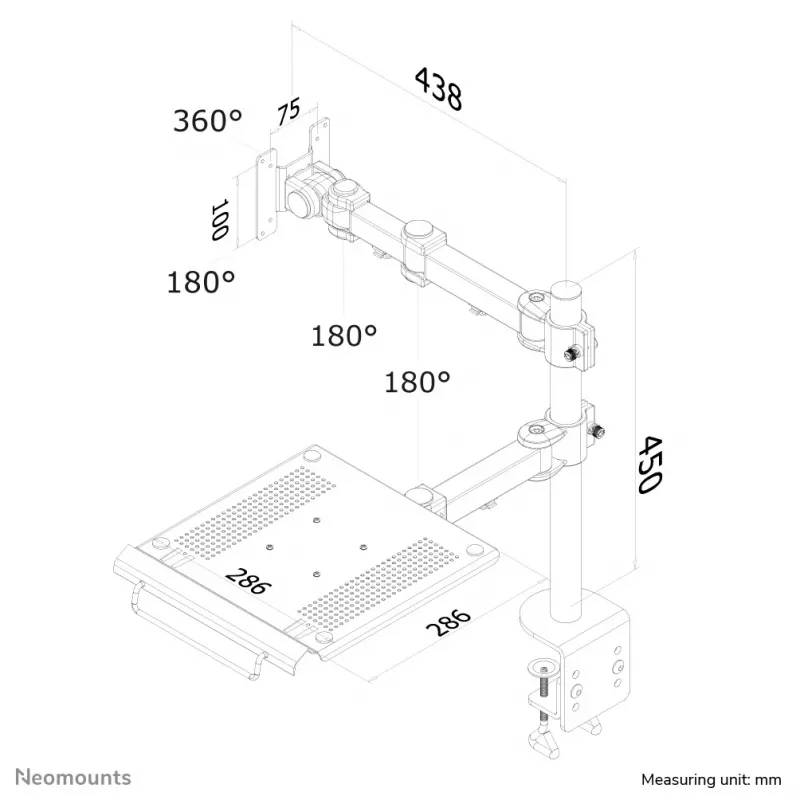 Neomounts FPMA-D960NOTEBOOK Monitora svira ar klēpjdatora turētāju 10-27 collas