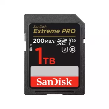 SDXC zibatmiņas karte SANDISK Extreme PRO 1TB UHS-I U3 V30 Class 10, līdz 200 MB/s lasīšana, 140 MB/s rakstīšana, triecienizturīga, melna