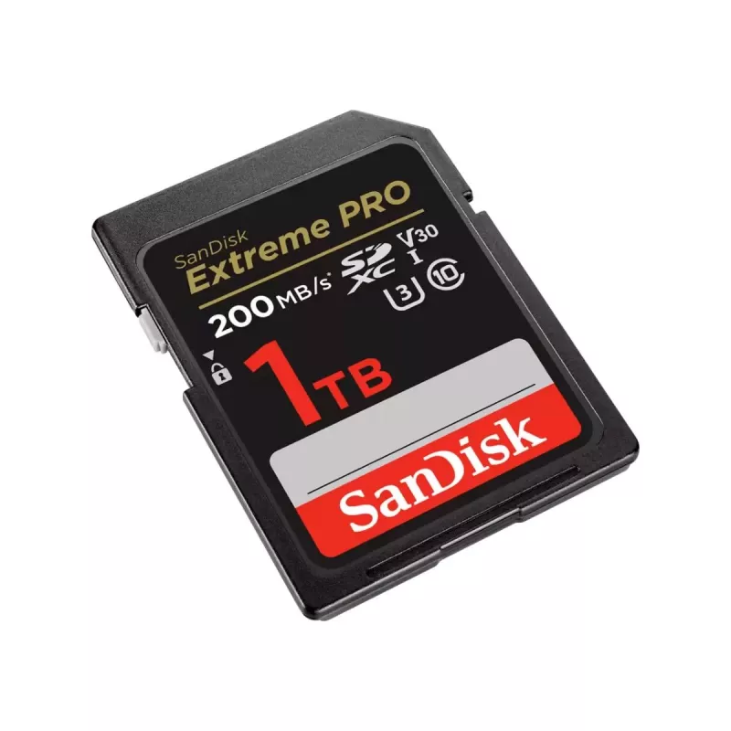 SDXC zibatmiņas karte SANDISK Extreme PRO 1TB UHS-I U3 V30 Class 10, līdz 200 MB/s lasīšana, 140 MB/s rakstīšana, triecienizturīga, melna