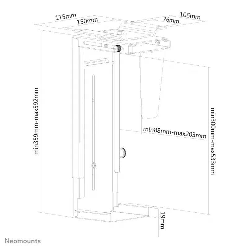 Neomounts NM-CPU100Melns CPU turētājs - pagriežams - maks. 10 kg - universāls