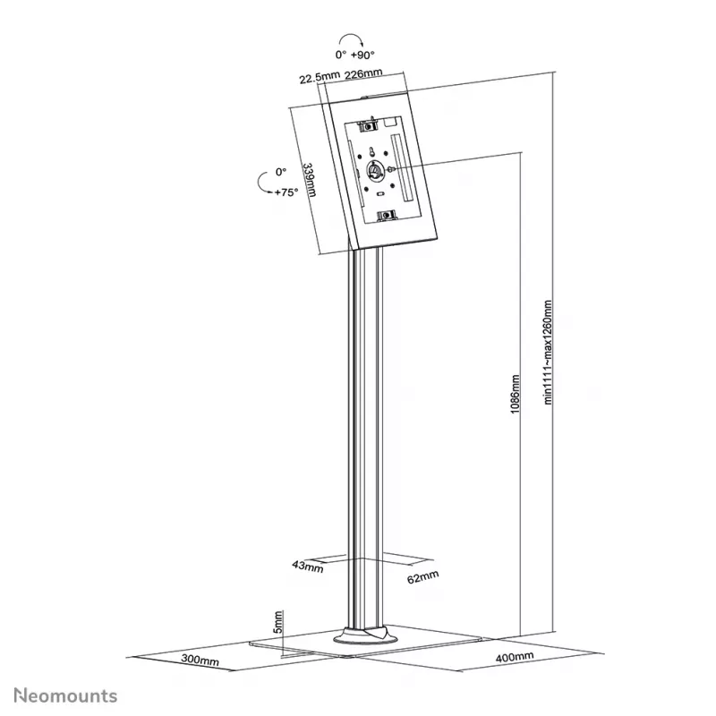 Neomounts FL15-650WH1 planšetdatora grīdas statīvs 9,7-11 inch - bloķējams