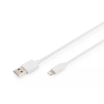 DIGITUS USB-A uz Lightning MFI C89, 2 m datu un uzlādes kabelis, balts, 5 V, 2,4 A