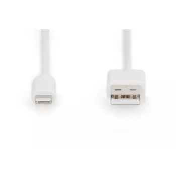 DIGITUS USB-A uz Lightning MFI C89, 2 m datu un uzlādes kabelis, balts, 5 V, 2,4 A