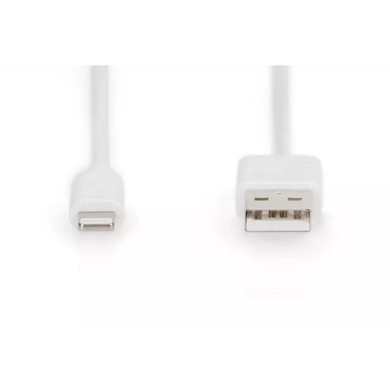 DIGITUS USB-A uz Lightning MFI C89, 2 m datu un uzlādes kabelis, balts, 5 V, 2,4 A