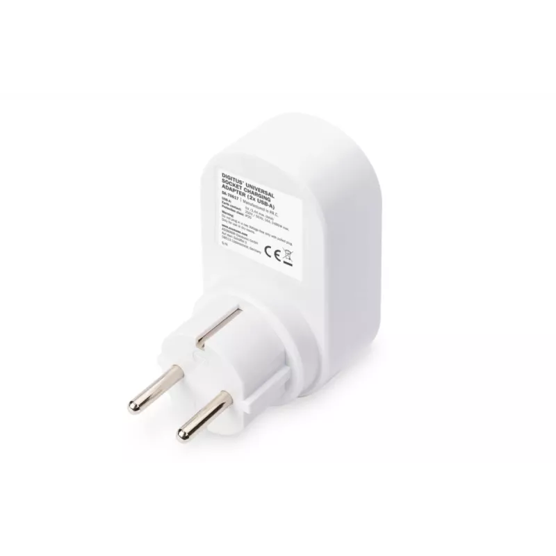 DIGITUS Strāvas adapteris ar 2 USB pieslēgvietām 250V, 50 Hz, USB: 5V, 2.1A, balta / pelēka