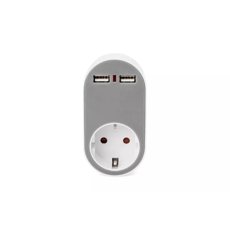 DIGITUS Strāvas adapteris ar 2 USB pieslēgvietām 250V, 50 Hz, USB: 5V, 2.1A, balta / pelēka