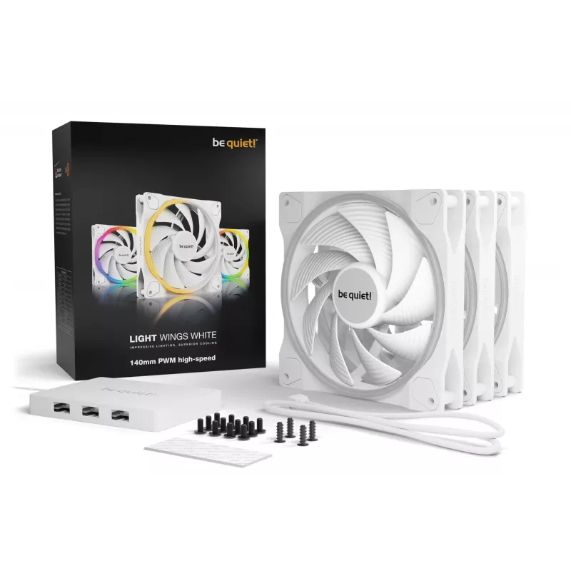 be quiet Light Wings White | 140mm PWM ātrgaitas trīskāršais komplekts Datora korpusa ventilators 14 cm 3 gab.
