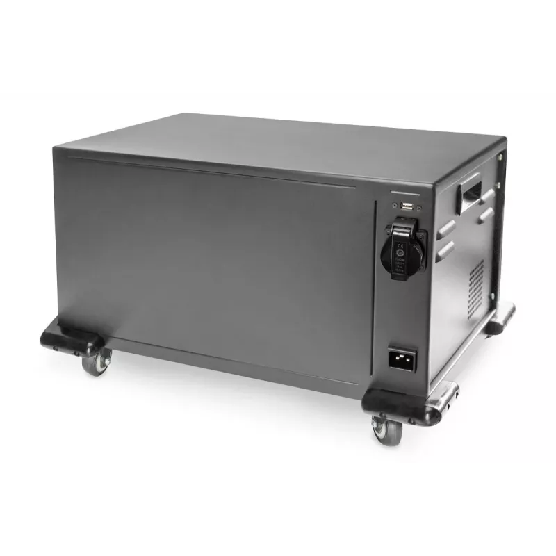 DIGITUS uzlādes skapis, 16 uzlādes vietām, 14 collas, melns 384 x 550 x 375 mm, elektr. slēdzene, iekļ. USB, ventilators