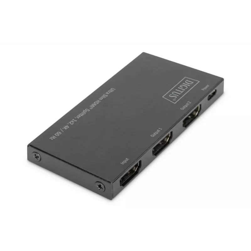 DIGITUS Ultra plāns HDMI sadalītājs, 1x2, 4K/60Hz HDR, HDCP 2.2, 18 Gbps, ar Micro USB barošanu