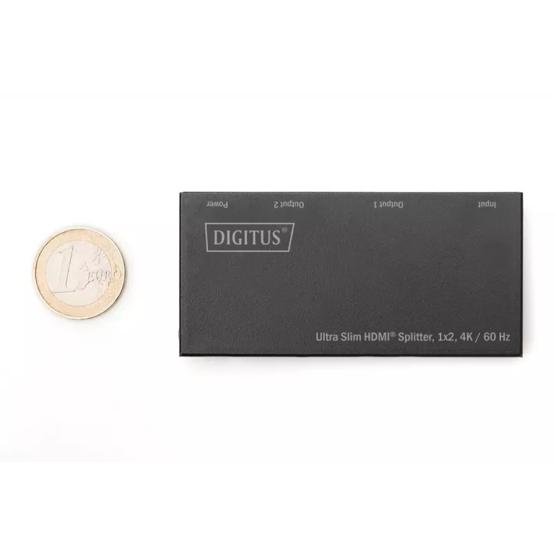 DIGITUS Ultra plāns HDMI sadalītājs, 1x2, 4K/60Hz HDR, HDCP 2.2, 18 Gbps, ar Micro USB barošanu
