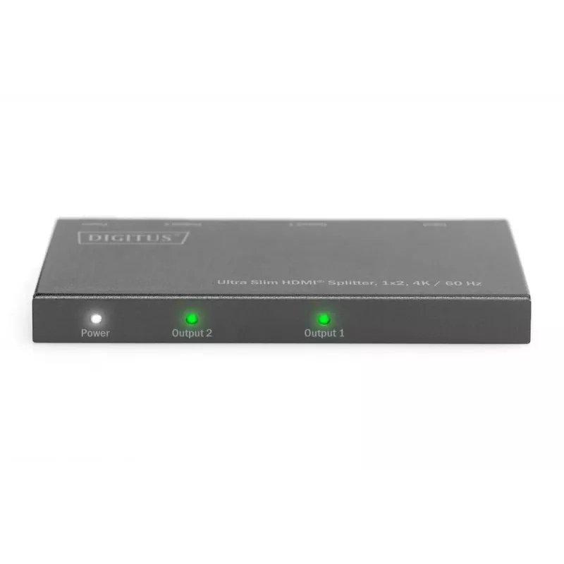 DIGITUS Ultra plāns HDMI sadalītājs, 1x2, 4K/60Hz HDR, HDCP 2.2, 18 Gbps, ar Micro USB barošanu