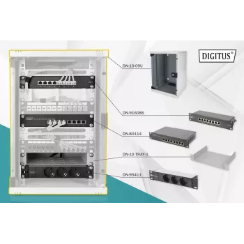 DIGITUS Network Set 10in-9U 312x300mm cabinet shelf PDU 8port patchpanel