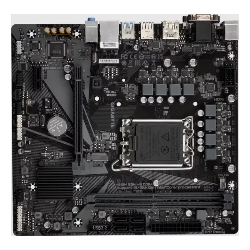 GIGABYTE H610M S2H V2 DDR4 mātesplate - atbalsta Intel Core 14. paaudzes CPU, 6+1+1 hibrīda fāžu digitālais VRM, līdz 3200 MHz DDR4 (OC), 1x PCIe 3.0 M.2, GbE LAN, USB 3.2 Gen 1