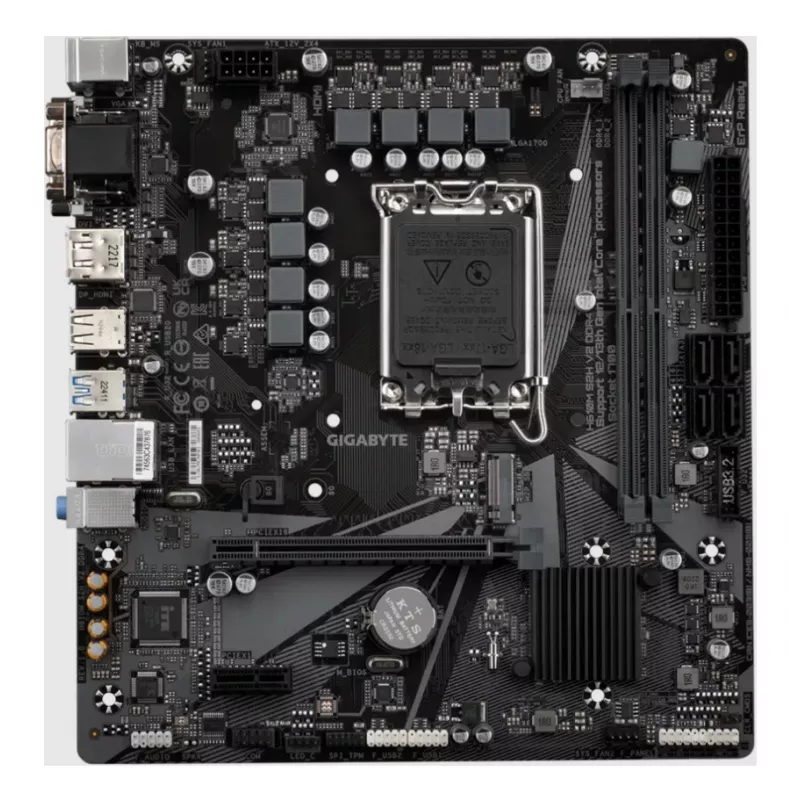 GIGABYTE H610M S2H V2 DDR4 mātesplate - atbalsta Intel Core 14. paaudzes CPU, 6+1+1 hibrīda fāžu digitālais VRM, līdz 3200 MHz DDR4 (OC), 1x PCIe 3.0 M.2, GbE LAN, USB 3.2 Gen 1