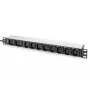 DIGITUS 1U alumīnija PDU montējams plauktā 8x C13 2xC19 16A 230VAC 50/60Hz IEC C20 spraudnis