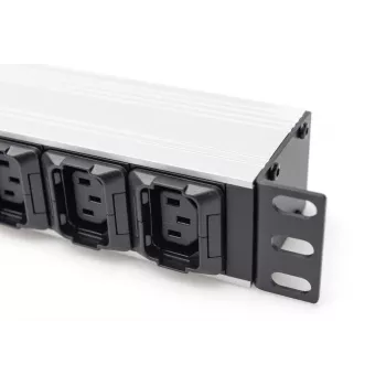 DIGITUS 1U alumīnija PDU montējams plauktā 8x C13 2xC19 16A 230VAC 50/60Hz IEC C20 spraudnis