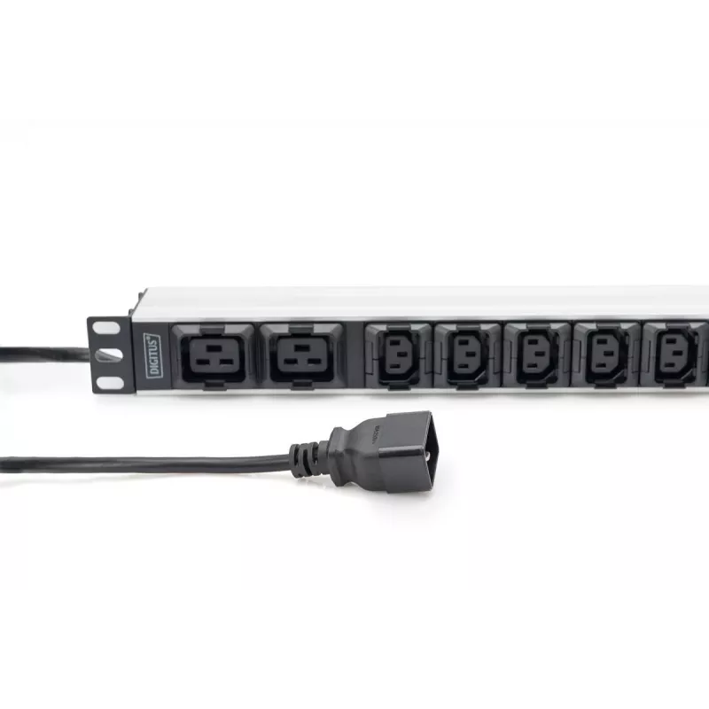 DIGITUS 1U alumīnija PDU montējams plauktā 8x C13 2xC19 16A 230VAC 50/60Hz IEC C20 spraudnis