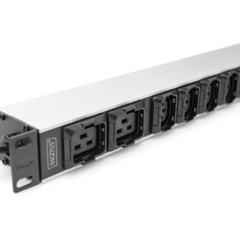 DIGITUS 1U alumīnija PDU montējams plauktā 8x C13 2xC19 16A 230VAC 50/60Hz IEC C20 spraudnis
