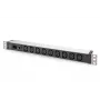 DIGITUS 1U alumīnija PDU, montējams statīvā, 9x C13, 10A, 230VAC, 50/60Hz, IEC C14 ieeja, 10A drošinātājs