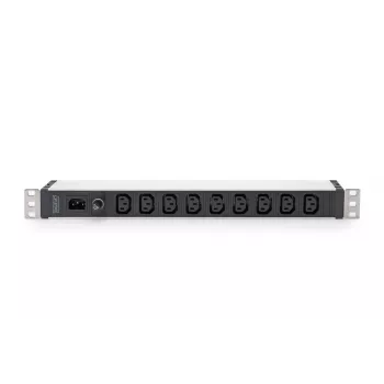 DIGITUS 1U alumīnija PDU, montējams statīvā, 9x C13, 10A, 230VAC, 50/60Hz, IEC C14 ieeja, 10A drošinātājs
