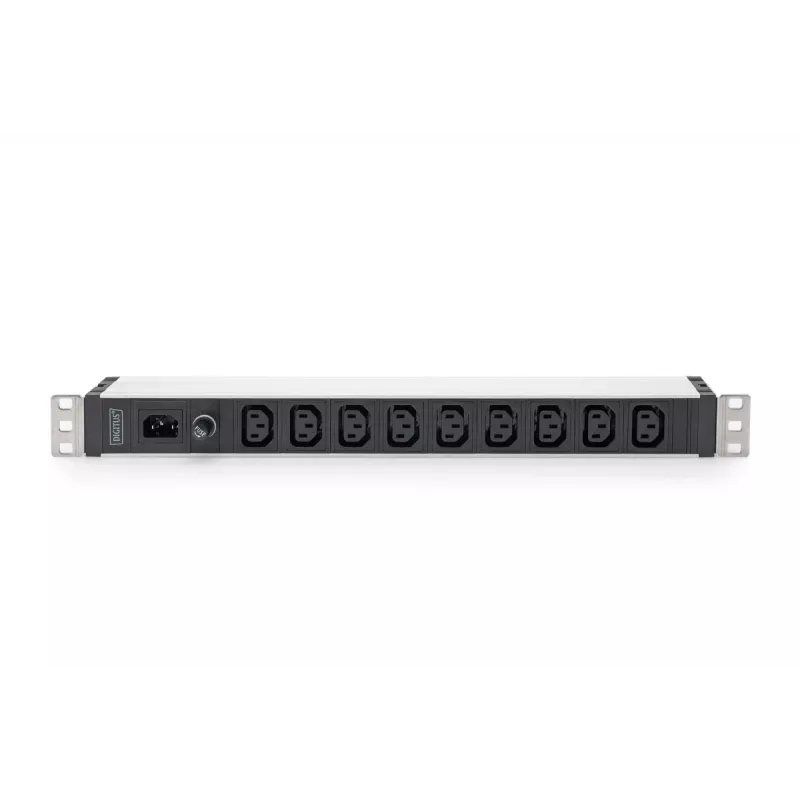 DIGITUS 1U alumīnija PDU, montējams statīvā, 9x C13, 10A, 230VAC, 50/60Hz, IEC C14 ieeja, 10A drošinātājs