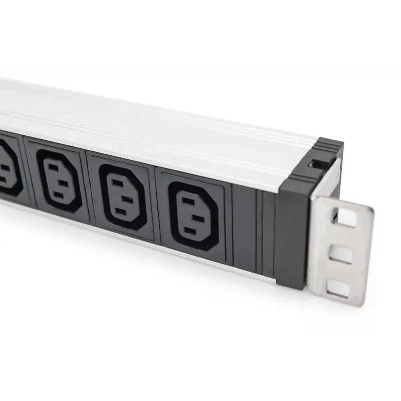 DIGITUS 1U alumīnija PDU, montējams statīvā, 9x C13, 10A, 230VAC, 50/60Hz, IEC C14 ieeja, 10A drošinātājs