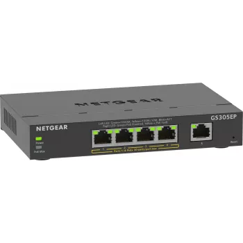 NETGEAR 5-Portu Gigabit Ethernet PoE+ Plus slēdzis (GS305EP) - Pārvaldāms L2/L3 Gigabit Ethernet (10/100/1000) ar Power over Ethernet (PoE) melns