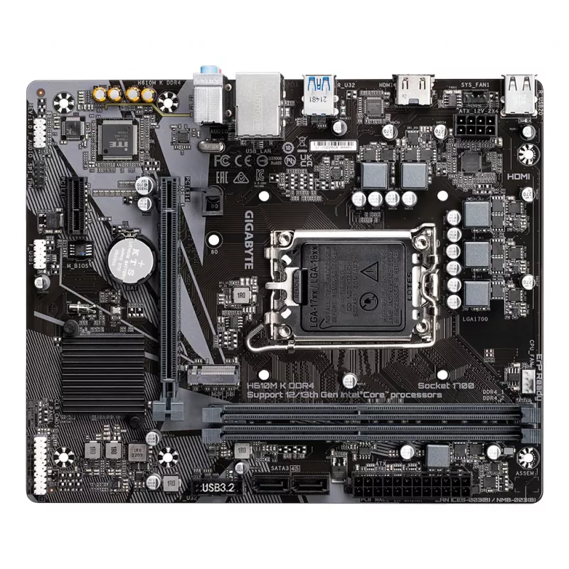 GIGABYTE H610M K DDR4 mātesplate - atbalsta Intel Core 14. paaudzes CPU, 3+1+1 fāžu hibrīda barošanas dizains, līdz 3200 MHz DDR4, 1x PCIe 3.0 M.2, GbE LAN, USB 3.2 Gen 1