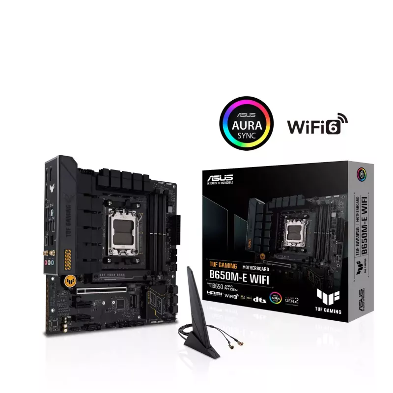 Mātesplate ASUS TUF GAMING B650M‑E WIFI, AMD B650, Socket AM5, micro ATX, DDR5, 4x DIMM, 128GB, Wi‑Fi 6, Bluetooth 5.2