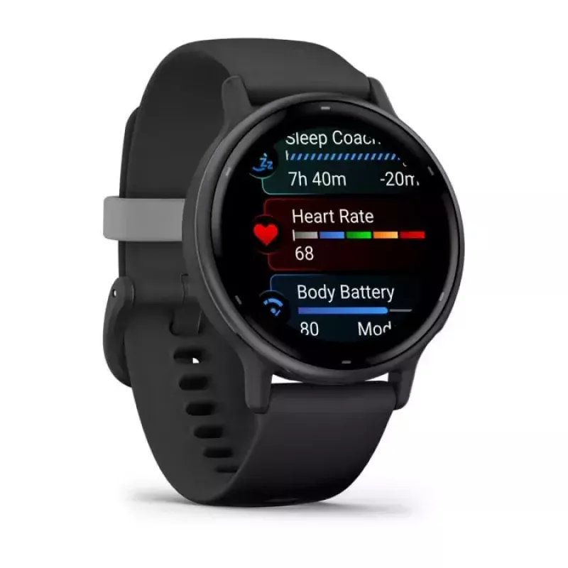 Smartwatch GARMIN Vivoactive 5 Melns — 42 mm korpuss, AMOLED 1,2 collas, GPS/GLONASS/Galileo, 5 ATM, optiskais pulsa mērītājs, SpO2, 11 dienu akumulators