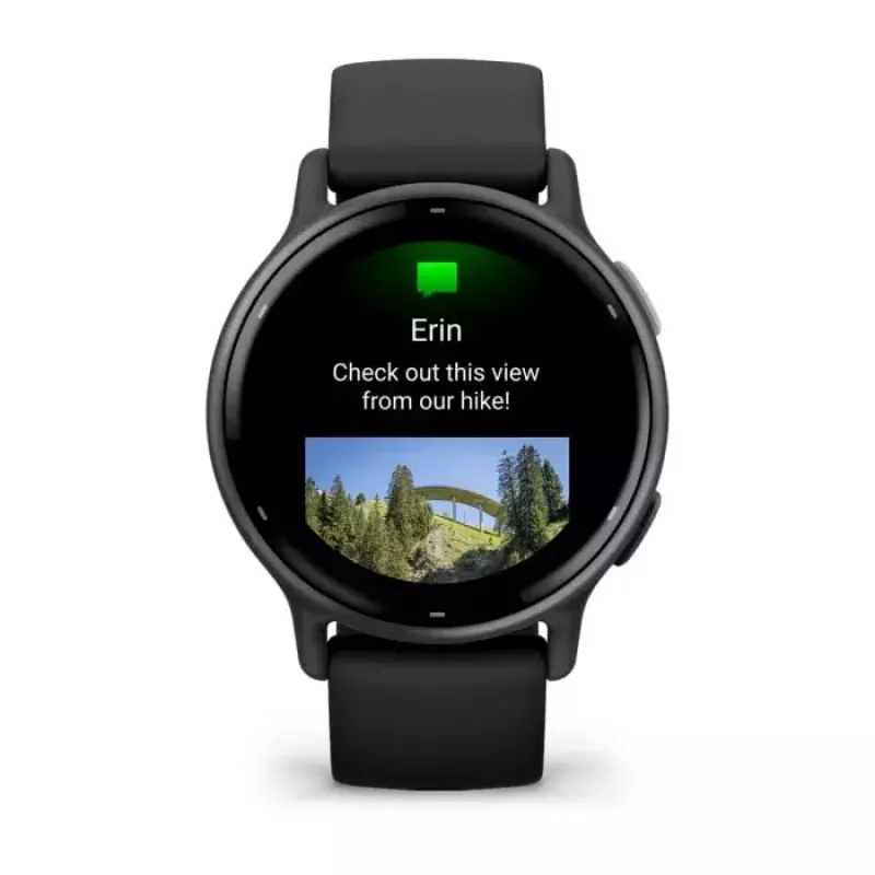 Smartwatch GARMIN Vivoactive 5 Melns — 42 mm korpuss, AMOLED 1,2 collas, GPS/GLONASS/Galileo, 5 ATM, optiskais pulsa mērītājs, SpO2, 11 dienu akumulators