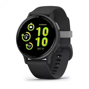Smartwatch GARMIN Vivoactive 5 Melns — 42 mm korpuss, AMOLED 1,2 collas, GPS/GLONASS/Galileo, 5 ATM, optiskais pulsa mērītājs, SpO2, 11 dienu akumulators