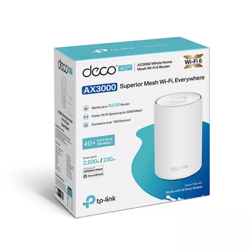 TP-Link 4G+ AX3000 Visa mājas Mesh WiFi 6 tīkla vārteja, balta, iekšējā, Mesh maršrutētājs, ≤20 dBm (2,4 GHz); ≤23 dBm (5 GHz), divjoslu (2,4 GHz / 5 GHz), Wi-Fi 6 (802.11ax)
