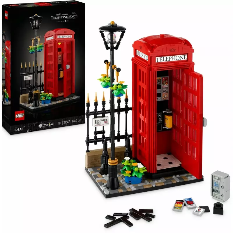Konstruktors LEGO Red London Telephone Box 21347 – modulārs kolekcionējams komplekts, 1460 detaļas, 18+