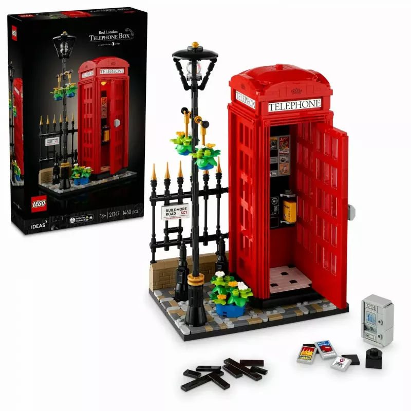 Konstruktors LEGO Red London Telephone Box 21347 – modulārs kolekcionējams komplekts, 1460 detaļas, 18+