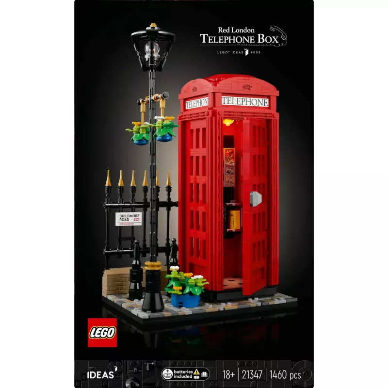 Konstruktors LEGO Red London Telephone Box 21347 – modulārs kolekcionējams komplekts, 1460 detaļas, 18+