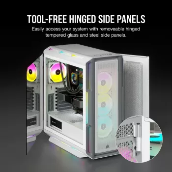 CORSAIR Midi Tower ATX datora korpuss - iCUE 5000T - RGB rūdītais stikls - balts