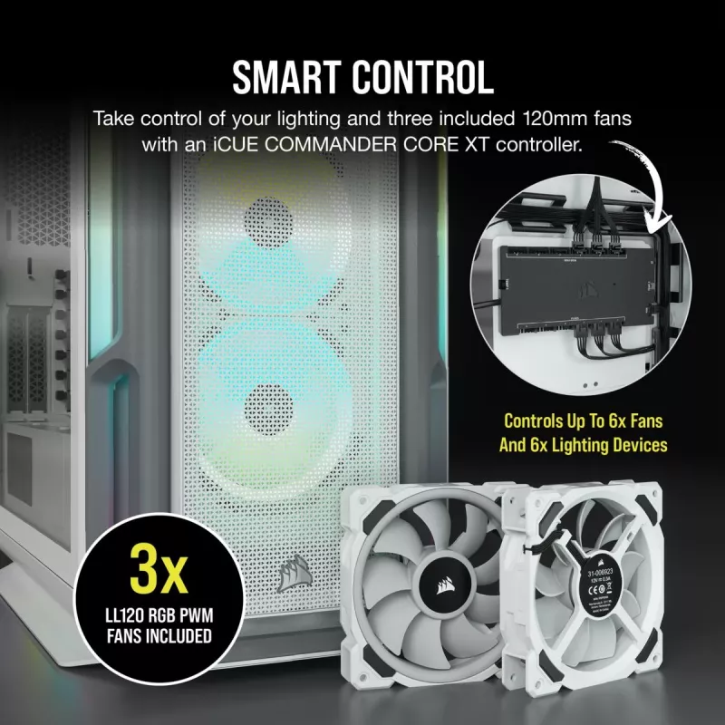 CORSAIR Midi Tower ATX datora korpuss - iCUE 5000T - RGB rūdītais stikls - balts