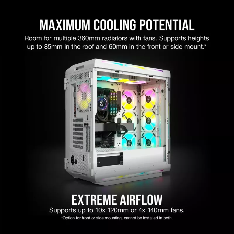CORSAIR Midi Tower ATX datora korpuss - iCUE 5000T - RGB rūdītais stikls - balts