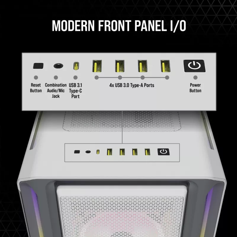 CORSAIR Midi Tower ATX datora korpuss - iCUE 5000T - RGB rūdītais stikls - balts