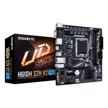 GIGABYTE H610M S2H V2 mātesplate - Atbalsta Intel Core 14. paaudzes CPU, 4+1+1 hibrīdās fāzes digitālo VRM, līdz 5600MHz DDR5, 1xPCIe 3.0 M.2, GbE LAN, USB 3.2 Gen 1