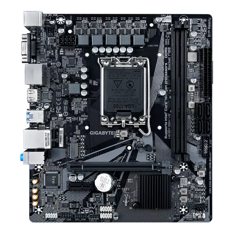 GIGABYTE H610M S2H V2 mātesplate - Atbalsta Intel Core 14. paaudzes CPU, 4+1+1 hibrīdās fāzes digitālo VRM, līdz 5600MHz DDR5, 1xPCIe 3.0 M.2, GbE LAN, USB 3.2 Gen 1